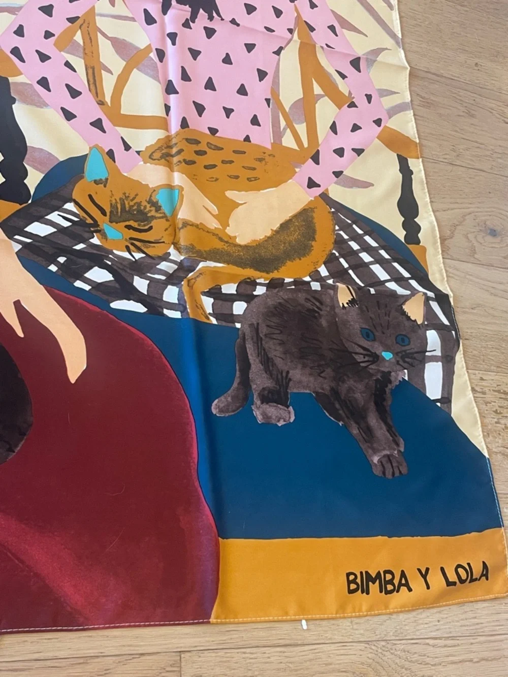 Illustrated Cats & Women Silk Scarf - Multicolor - Picture 4 of 5